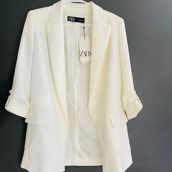 Zara Jackets & Coats White Oversized Womens Blazer With Gold Buttons From Zara Nwt Size